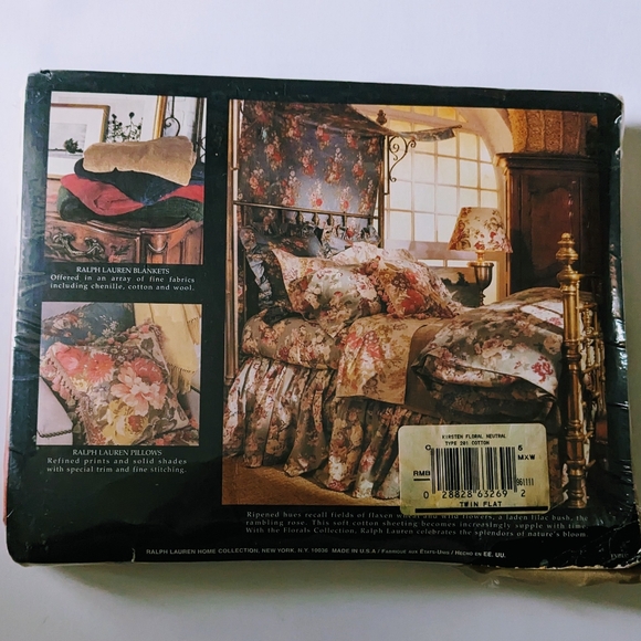 VINTAGE RARE RALPH Lauren *KIRSTEN TWIN FLAT SHEET FLORAL Neutral- NIP - Picture 2 of 8